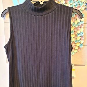 NWT Macy's Cece black striped mock neck short sleeve top retail $49